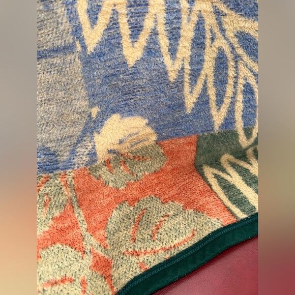 Rare 1990 Biederlack Cotton blend Reversible Blanket VTG Floral Leaves pattern - Picture 5 of 14